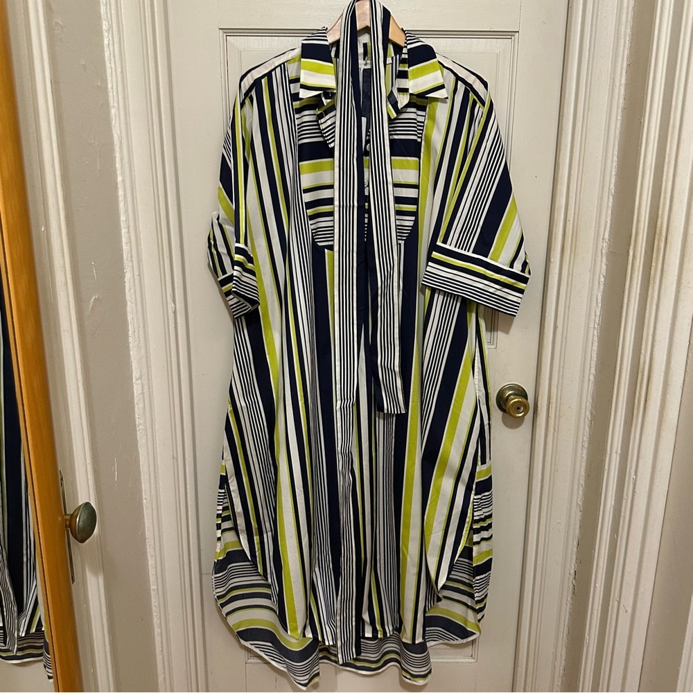 CARLA ROCKMORE Striped Maxi Dress in Navy and Lime w/ Belt - Picture 5 of 10